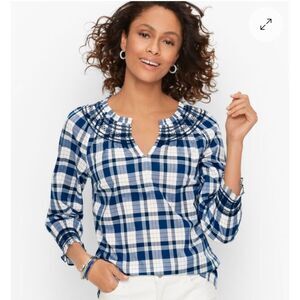 Talbots BLOSSOM PLAID SMOCKED BLOUSE women's 3x 100% cotton preppy